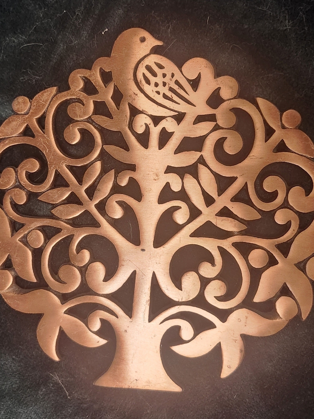 Copper Tree of Life Trivet Cast Metal Bird Footed Wall Hanging Kitchen Decor